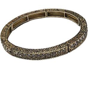 Elegant Vintage Gold Tone Crystal Studded Hinged Bangle Bracelet Formal Jewelry